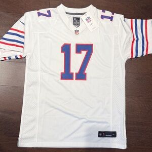 White Football Jersey with Red and Blue Accents